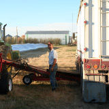 Ron unloading a truck into a grain bag